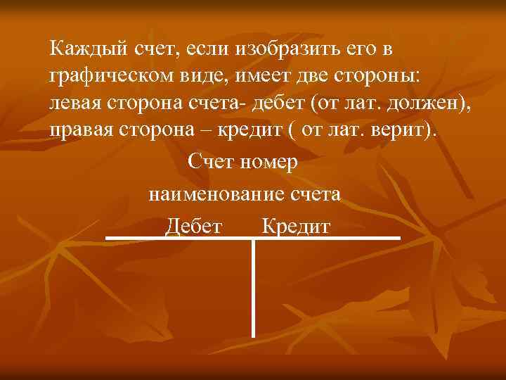 Каждый счет, если изобразить его в графическом виде, имеет две стороны: левая сторона счета