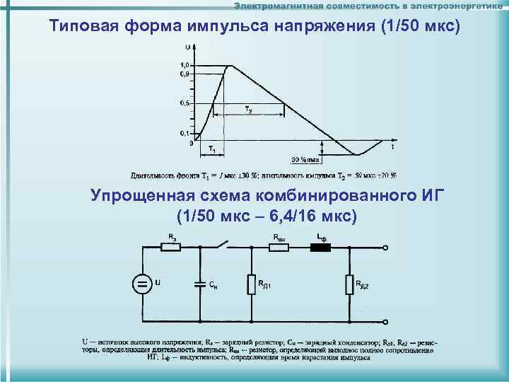 Типовая форма импульса напряжения (1/50 мкс) Упрощенная схема комбинированного ИГ (1/50 мкс – 6,