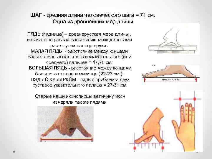 ШАГ - средняя длина человеческого шага = 71 см. Одна из древнейших мер длины.