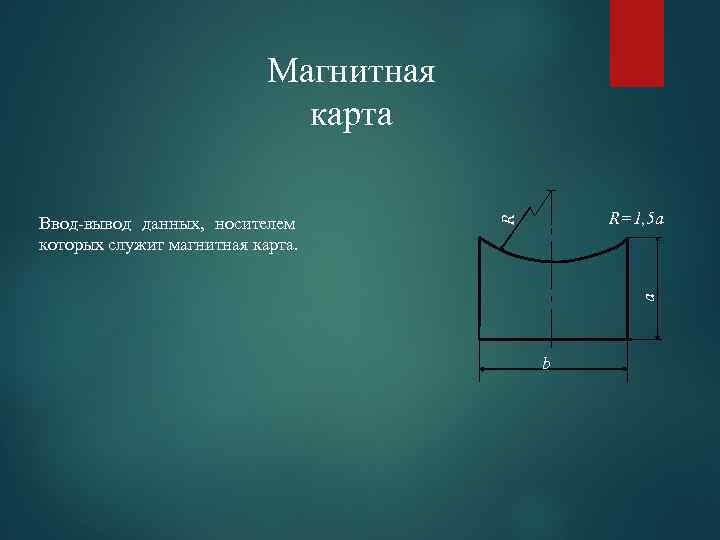 Магнитная карта R=1, 5 a a R Ввод-вывод данных, носителем которых служит магнитная карта.