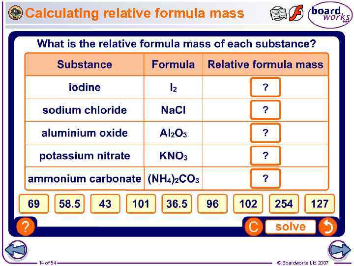 Calculating relative formula mass 14 of 54 © Boardworks Ltd 2007 