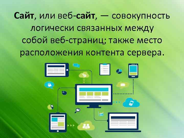 Сайт, или веб-сайт, — совокупность логически связанных между собой веб-страниц; также место расположения контента