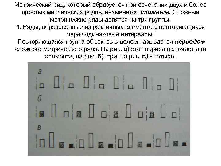 Метрический ряд, который образуется при сочетании двух и более простых метрических рядов, называется сложным.