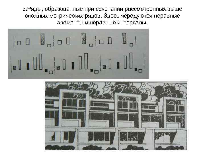 3. Ряды, образованные при сочетании рассмотренных выше сложных метрических рядов. Здесь чередуются неравные элементы