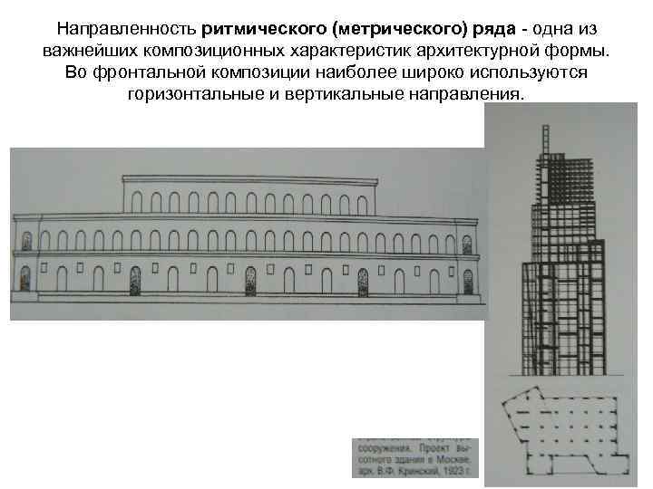 Направленность ритмического (метрического) ряда - одна из важнейших композиционных характеристик архитектурной формы. Во фронтальной