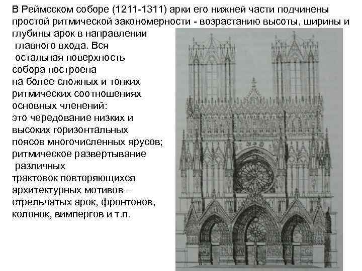 В Реймсском соборе (1211 -1311) арки его нижней части подчинены простой ритмической закономерности -