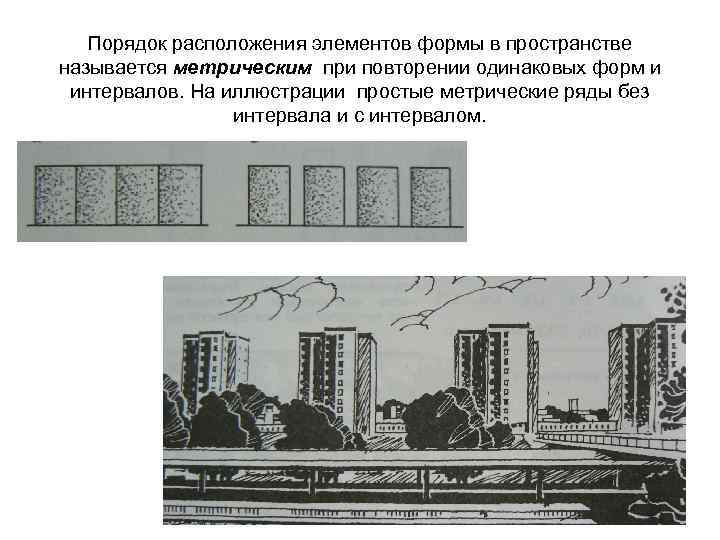 Порядок расположения элементов формы в пространстве называется метрическим при повторении одинаковых форм и интервалов.