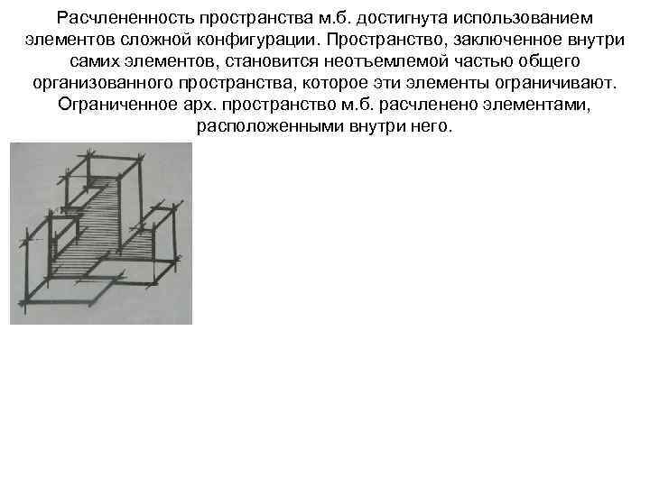 Расчлененность пространства м. б. достигнута использованием элементов сложной конфигурации. Пространство, заключенное внутри самих элементов,
