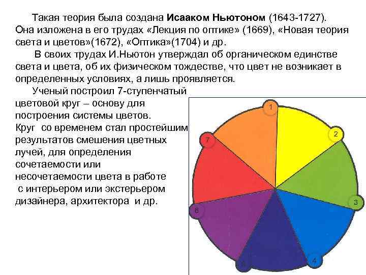 Такая теория была создана Исааком Ньютоном (1643 -1727). Она изложена в его трудах «Лекция