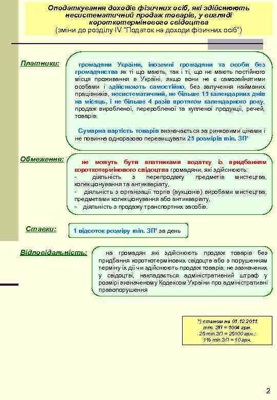 Оподаткування доходів фізичних осіб, які здійснюють несистематичний продаж товарів, у вигляді короткотермінового свідоцтва (зміни