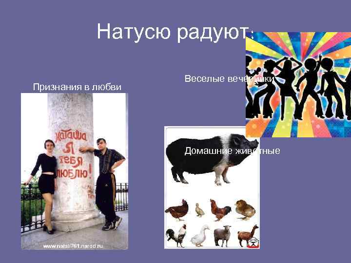 Натусю радуют: Признания в любви Веселые вечеринки Домашние животные 