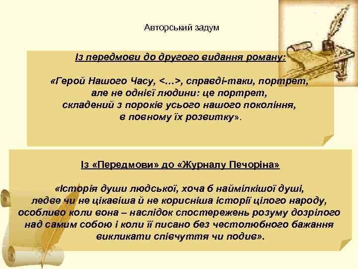 Авторський задум Із передмови до другого видання роману: «Герой Нашого Часу, <…>, справді-таки, портрет,