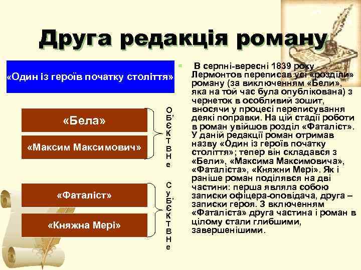 Друга редакція роману § «Один із героїв початку століття» «Бела» «Максимович» «Фаталіст» «Княжна Мері»
