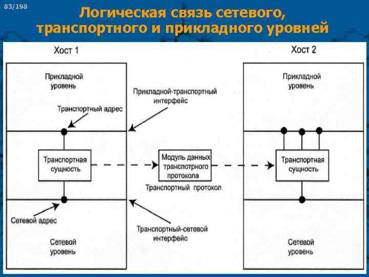83/198 Логическая связь сетевого, транспортного и прикладного уровней 