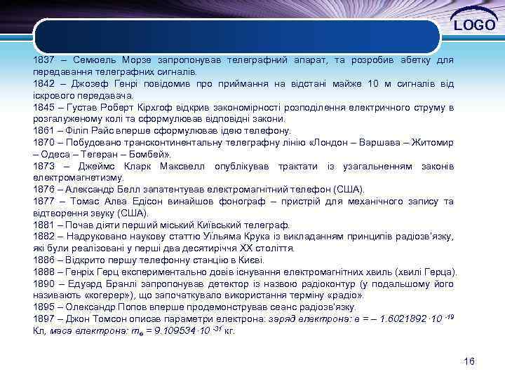 LOGO 1837 – Семюель Морзе запропонував телеграфний апарат, та розробив абетку для передавання телеграфних