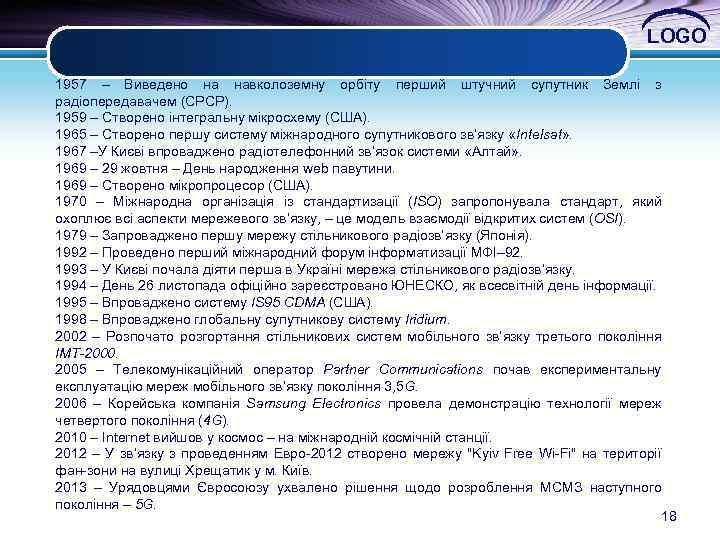 LOGO 1957 – Виведено на навколоземну орбіту перший штучний супутник Землі з радіопередавачем (СРСР).