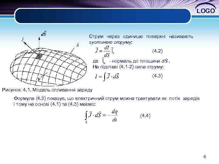 LOGO Струм через одиницю поверхні називають густиною струму: (4. 2) де - нормаль до
