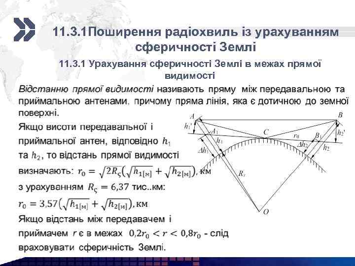 Add your company slogan 11. 3. 1 Поширення радіохвиль із урахуванням сферичності Землі 11.