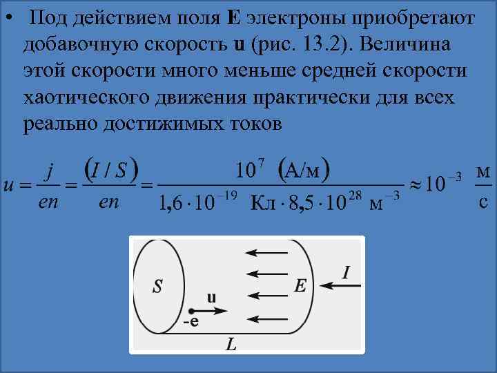  • Под действием поля Е электроны приобретают добавочную скорость u (рис. 13. 2).
