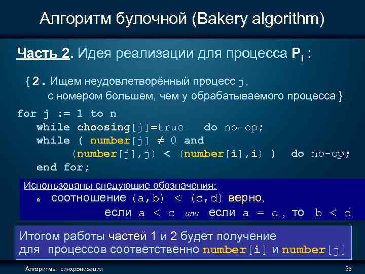 Алгоритм булочной (Bakery algorithm) Часть 2. Идея реализации для процесса Pi : { 2.