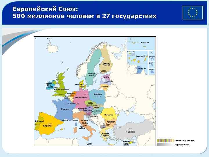 Европейский Союз: 500 миллионов человек в 27 государствах Państwa członkowskie UE Kraje kandydujące 