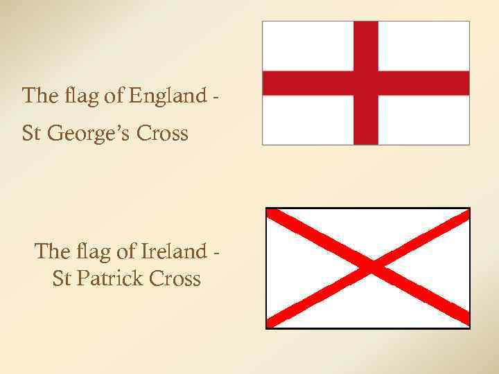The flag of England St George’s Cross The flag of Ireland St Patrick Cross