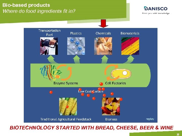 Bio-based products Where do food ingredients fit in? BIOTECHNOLOGY STARTED WITH BREAD, CHEESE, BEER