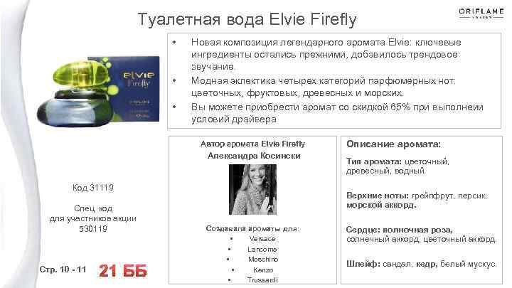 Туалетная вода Elvie Firefly • • • Новая композиция легендарного аромата Elvie: ключевые ингредиенты