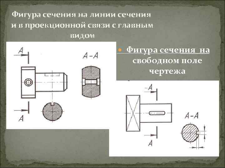 Виде изображен. Сечение на Свободном поле чертежа. Сечение в проекционной связи. Вынесенное сечение в проекционной связи. Линия сечения на чертеже.