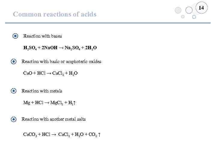 Common reactions of acids Reaction with bases H 2 SO 4 + 2 Na.