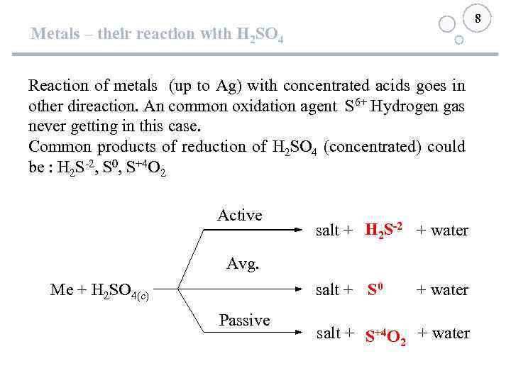 8 Metals – their reaction with H 2 SO 4 Reaction of metals (up