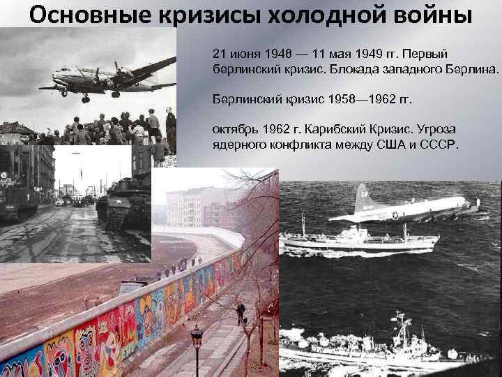 Основные кризисы холодной войны 21 июня 1948 — 11 мая 1949 гг. Первый берлинский