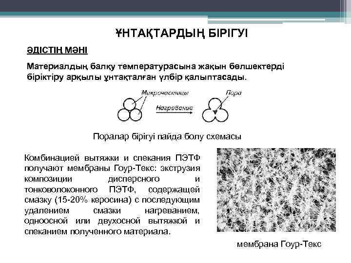 ҰНТАҚТАРДЫҢ БІРІГУІ ӘДІСТІҢ МӘНІ Материалдың балқу температурасына жақын бөлшектерді біріктіру арқылы ұнтақталған үлбір қалыптасады.