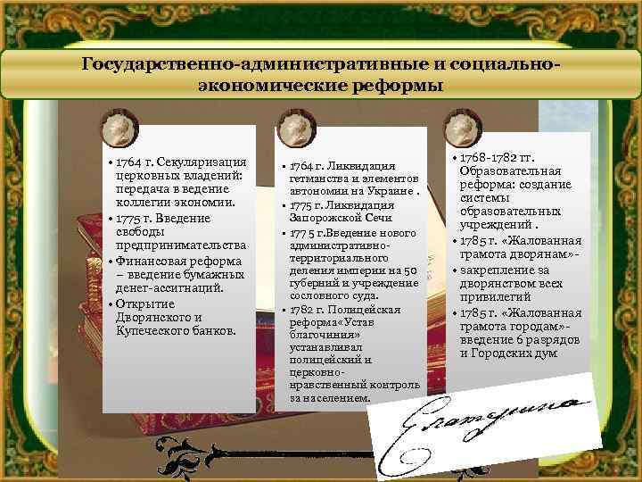 Государственно-административные и социальноэкономические реформы • 1764 г. Секуляризация церковных владений: передача в ведение коллегии
