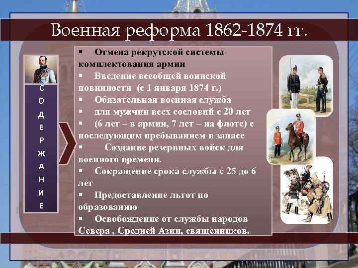 Мера изменившая порядок комплектования армии. Военная реформа 1874.