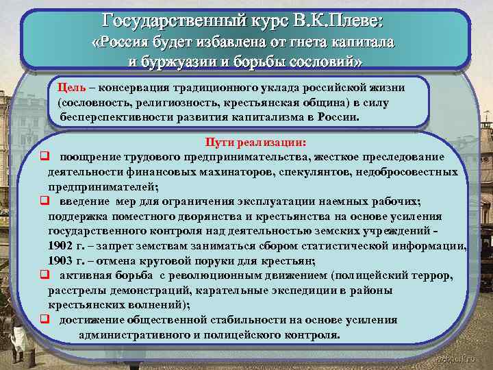 Государственный курс В. К. Плеве: «Россия будет избавлена от гнета капитала и буржуазии и