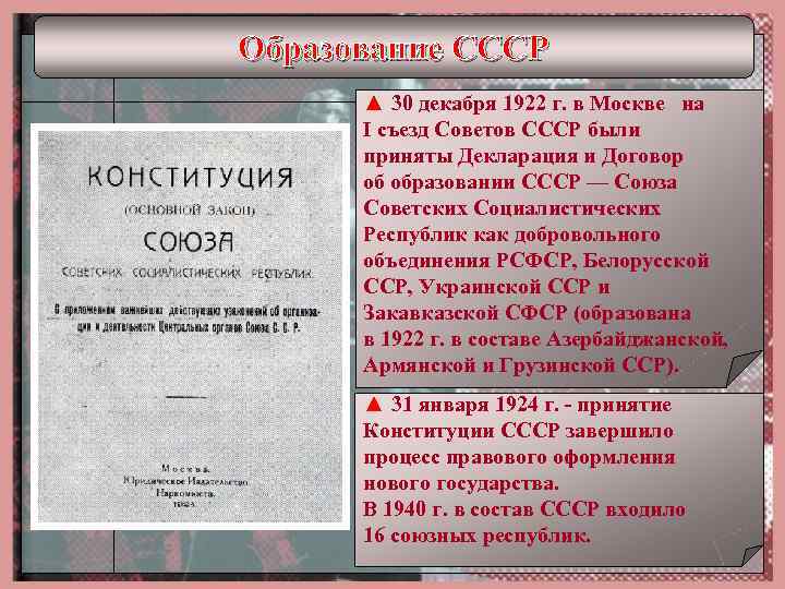 Декабрь 1922 в состав ссср