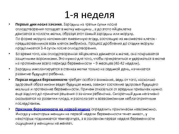 1 -я неделя • • • Первые дни после зачатия. Зародыш на третьи сутки