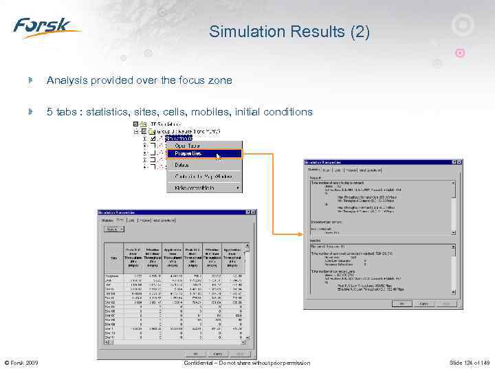 Simulation Results (2) Analysis provided over the focus zone 5 tabs : statistics, sites,