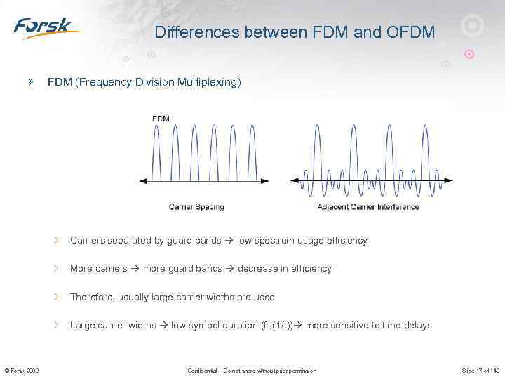 Differences between FDM and OFDM (Frequency Division Multiplexing) Carriers separated by guard bands low