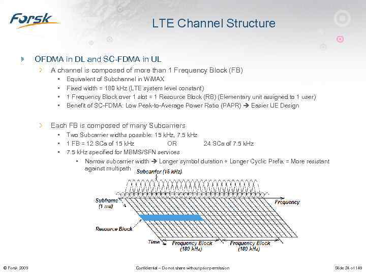 LTE Channel Structure OFDMA in DL and SC-FDMA in UL A channel is composed
