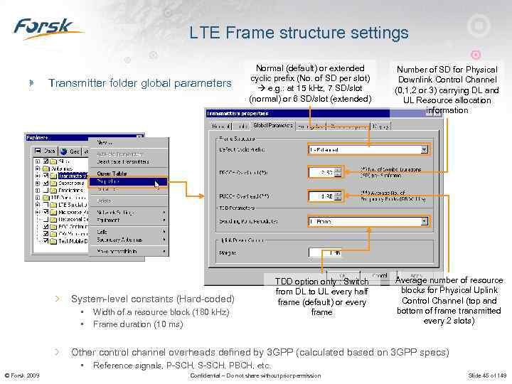 LTE Frame structure settings Transmitter folder global parameters Normal (default) or extended cyclic prefix