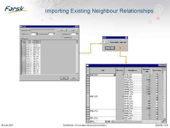 Importing Existing Neighbour Relationships © Forsk 2009 Confidential – Do not share without prior