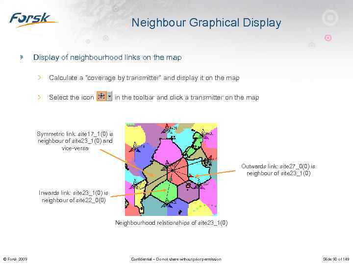 Neighbour Graphical Display of neighbourhood links on the map Calculate a “coverage by transmitter”