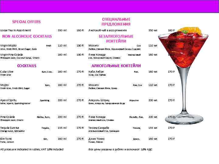 SPECIAL OFFERS 350 ml 160 R NON ALCOHOLIC COCKTAILS Virgin Mojito Fresh 110 ml