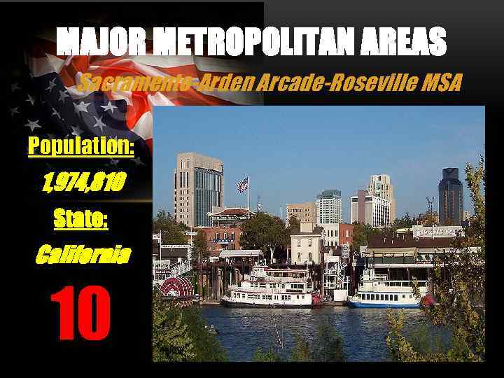 MAJOR METROPOLITAN AREAS Sacramento-Arden Arcade-Roseville MSA Population: 1, 974, 810 State: California 10 
