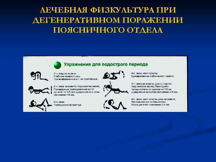 ЛЕЧЕБНАЯ ФИЗКУЛЬТУРА ПРИ ДЕГЕНЕРАТИВНОМ ПОРАЖЕНИИ ПОЯСНИЧНОГО ОТДЕЛА 