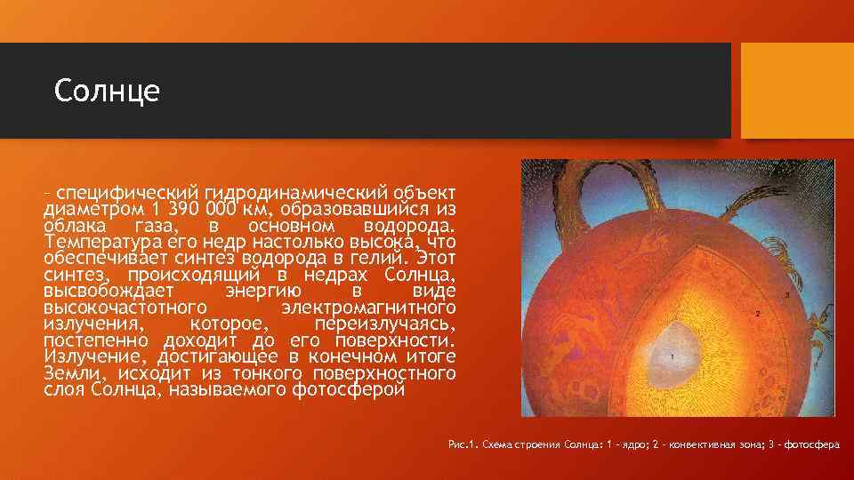 Солнце – специфический гидродинамический объект диаметром 1 390 000 км, образовавшийся из облака газа,