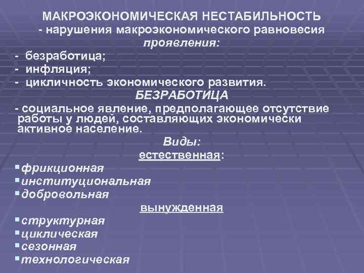 Макроэкономическая нестабильность безработица и инфляция презентация