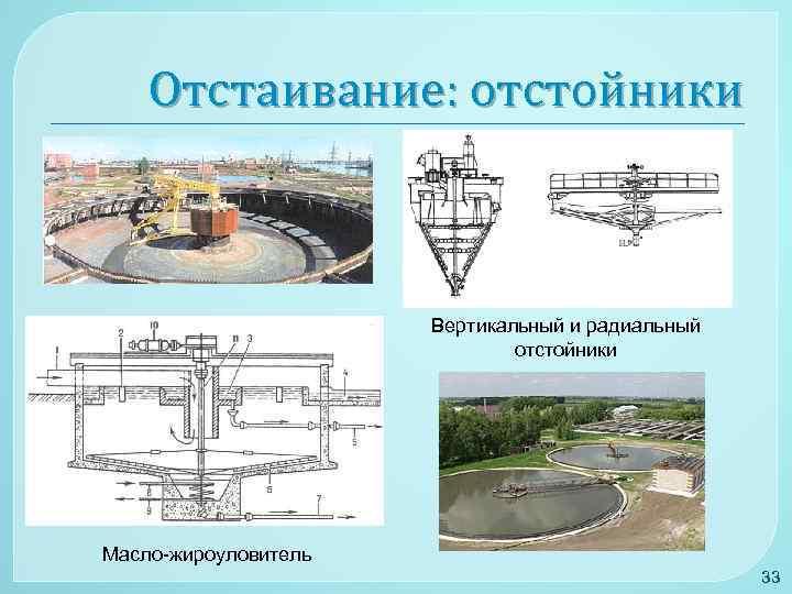 Отстаивание: отстойники Вертикальный и радиальный отстойники Масло-жироуловитель 33 